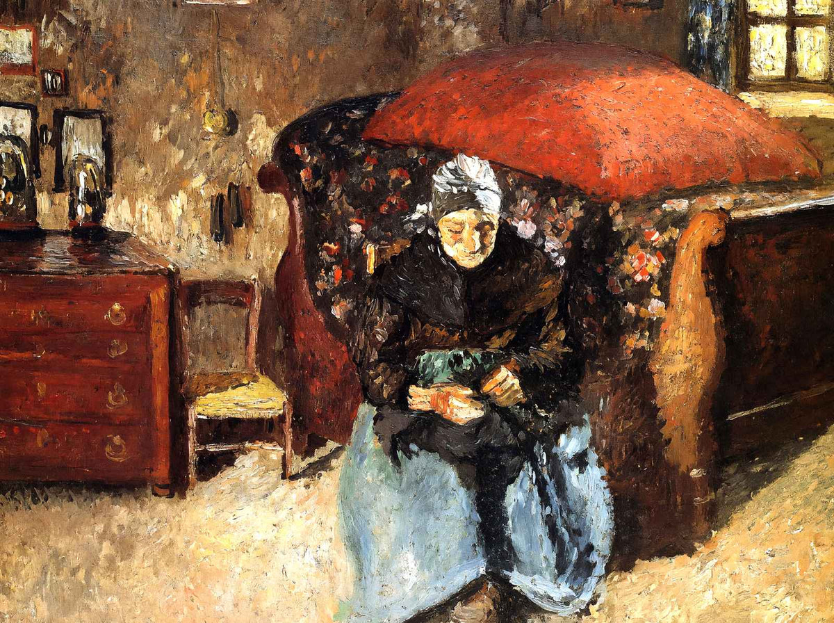 Elderly Woman Mending Old Clothes, Moret 1902 by Pissarro Art Print (6 Sizes)