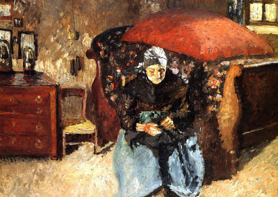 Elderly Woman Mending Old Clothes, Moret 1902 by Pissarro Art Print (6 Sizes)