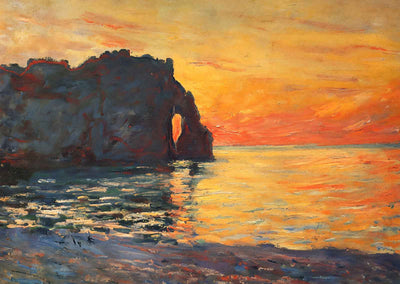 Etretat, Cliff of d'Aval, Sunset 1885 by Claude Monet Art Print (6 Sizes)