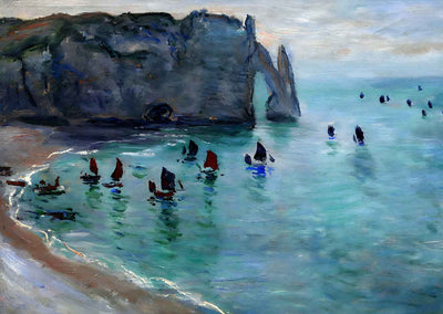 Etretat the Aval Door Fishing Boats Leaving 1885 Monet Print (6 Sizes)