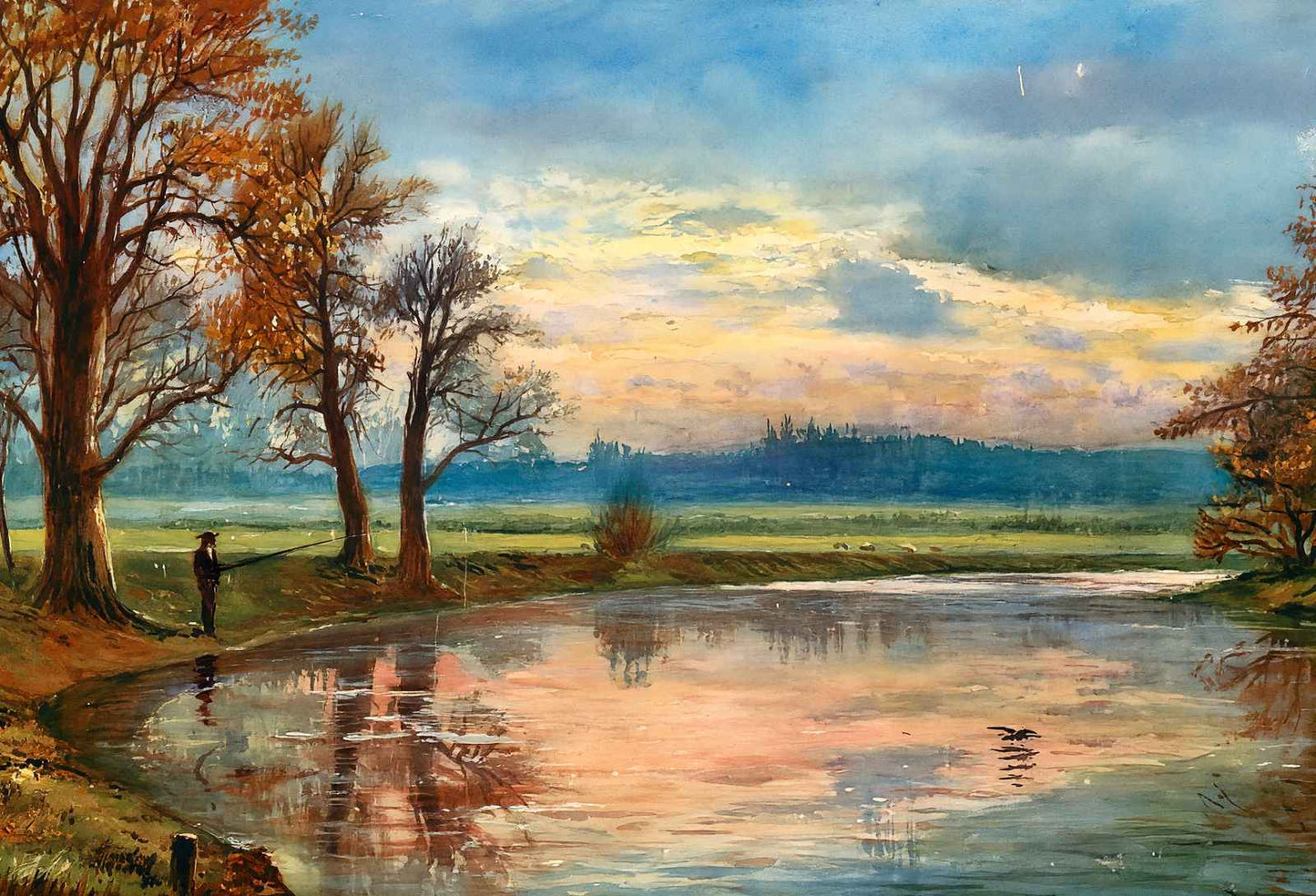 Evening on the Columbia River Oregon in 1908 Painting Print (7 Sizes)