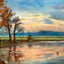 Evening on the Columbia River Oregon in 1908 Painting Print (7 Sizes)