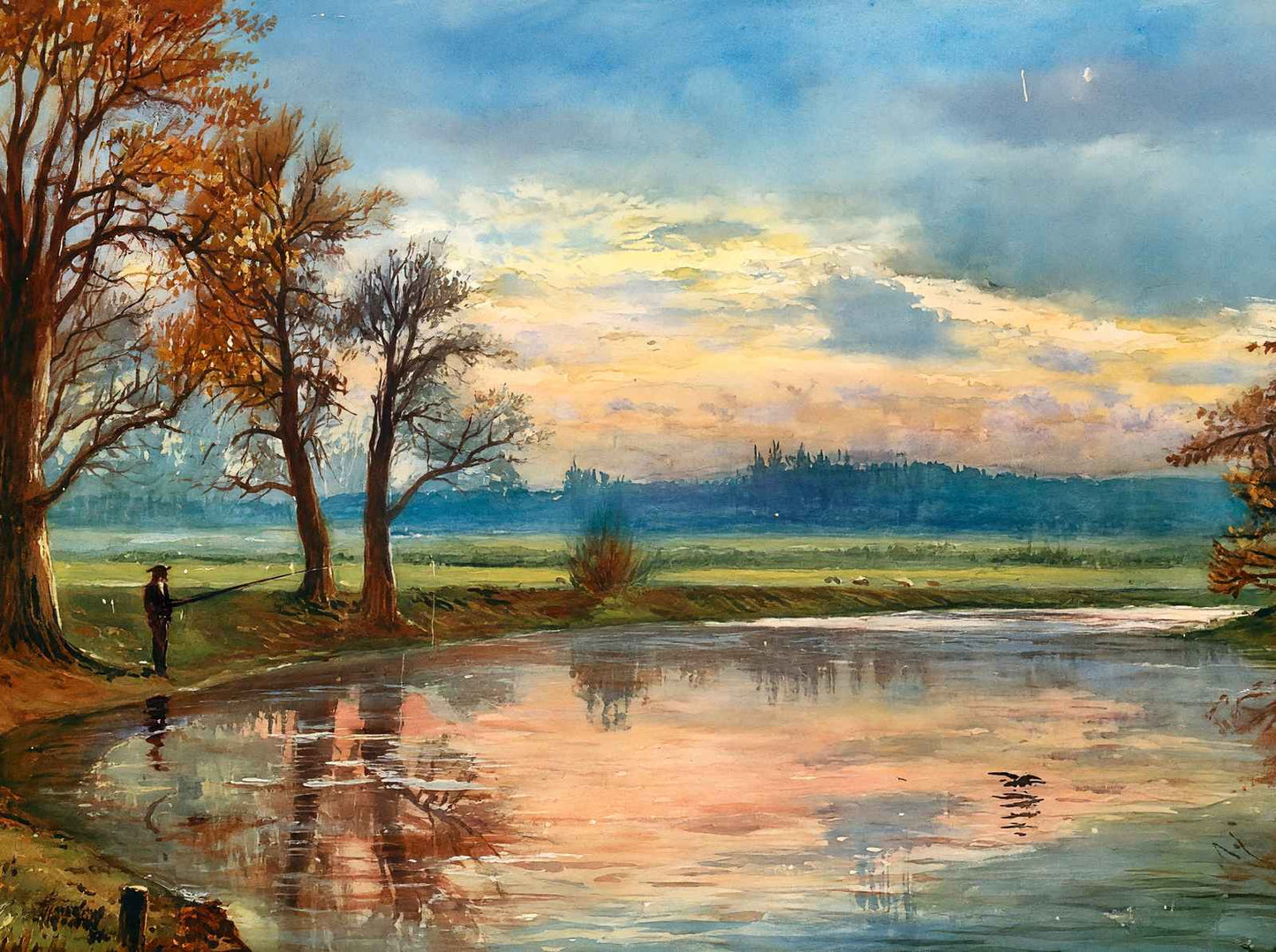 Evening on the Columbia River Oregon in 1908 Painting Print (7 Sizes)