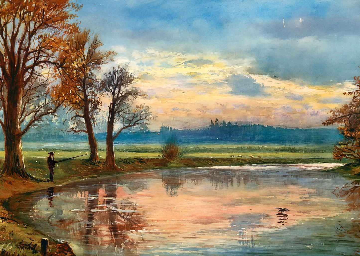 Evening on the Columbia River Oregon in 1908 Painting Print (7 Sizes)