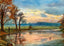 Evening on the Columbia River Oregon in 1908 Painting Print (7 Sizes)