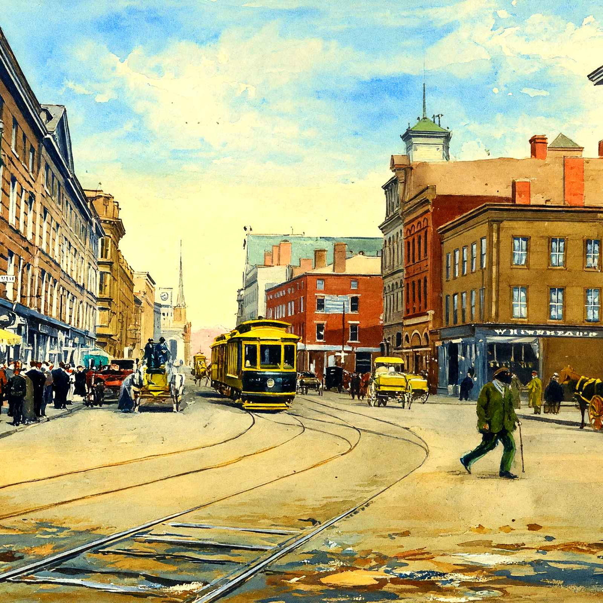 North Main Street, Fall River, Massachusetts in 1907 Art Print (7 Sizes)