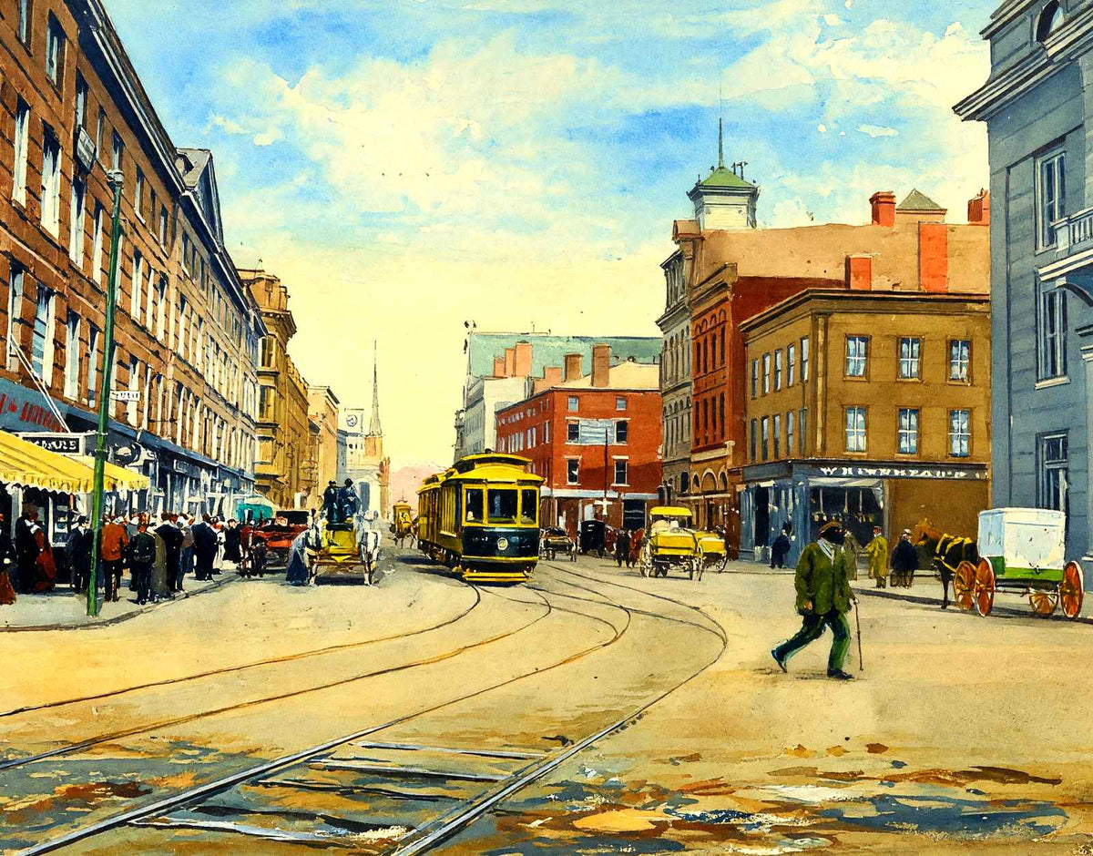 North Main Street, Fall River, Massachusetts in 1907 Art Print (7 Sizes)