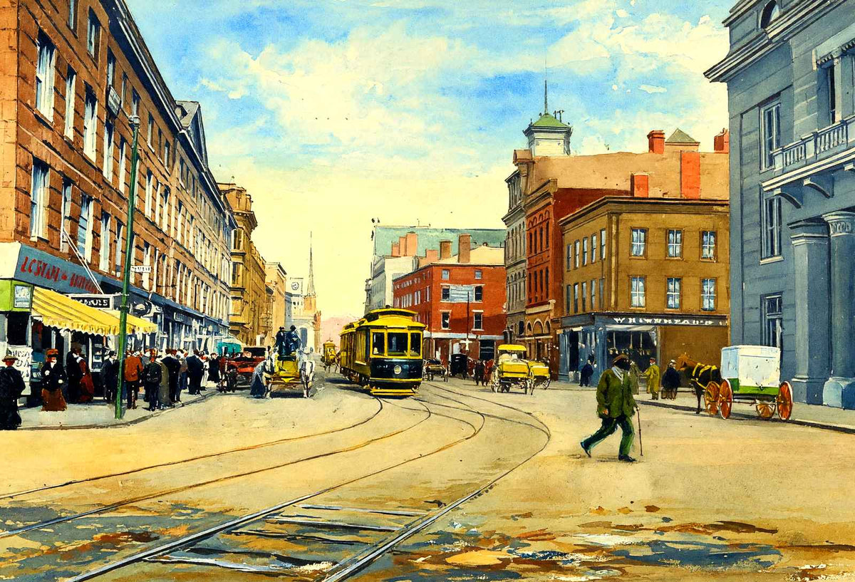 North Main Street, Fall River, Massachusetts in 1907 Art Print (7 Sizes)