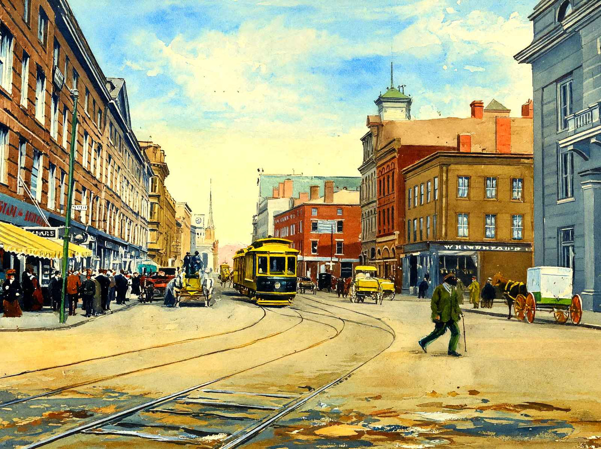 North Main Street, Fall River, Massachusetts in 1907 Art Print (7 Sizes)