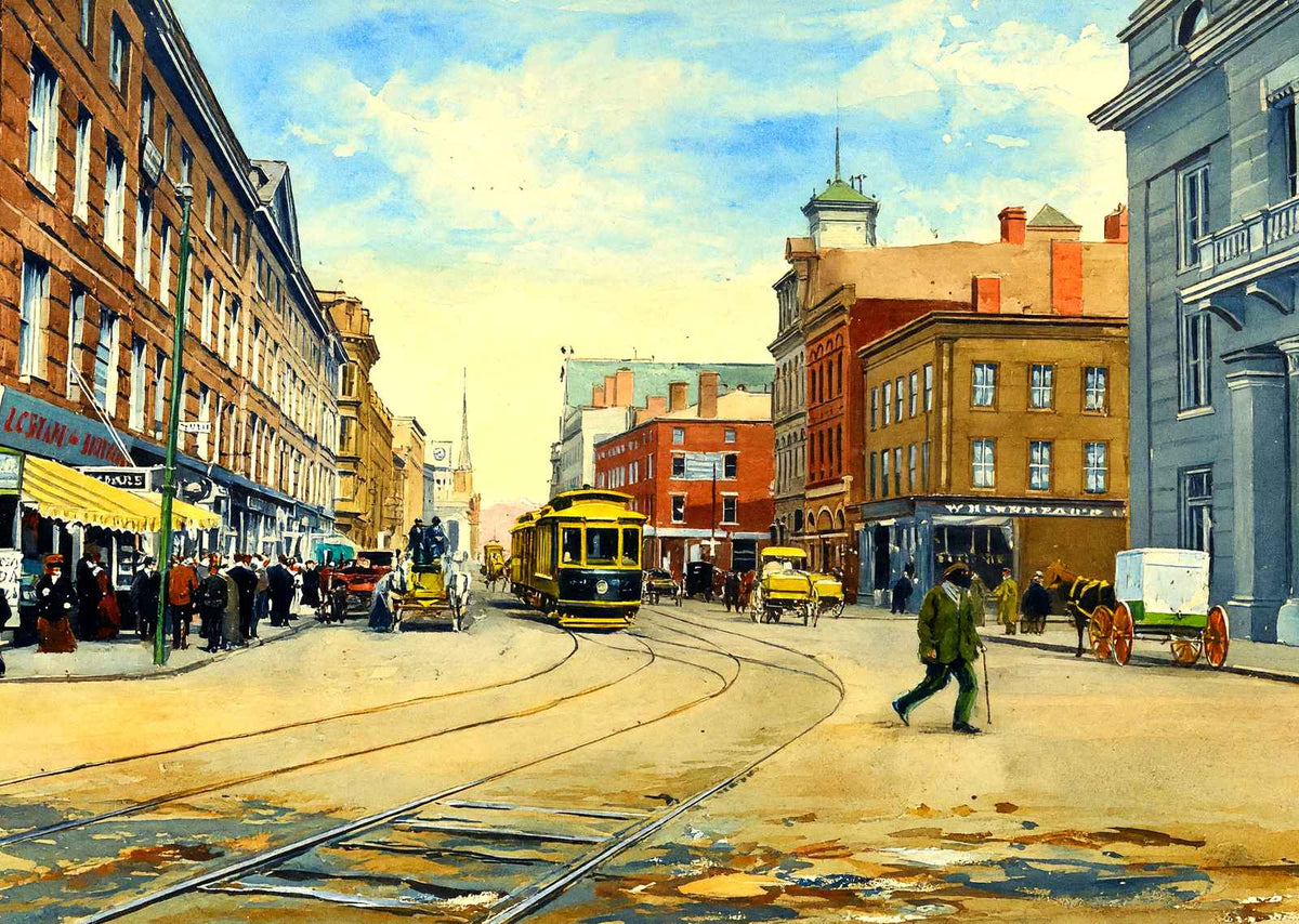 North Main Street, Fall River, Massachusetts in 1907 Art Print (7 Sizes)