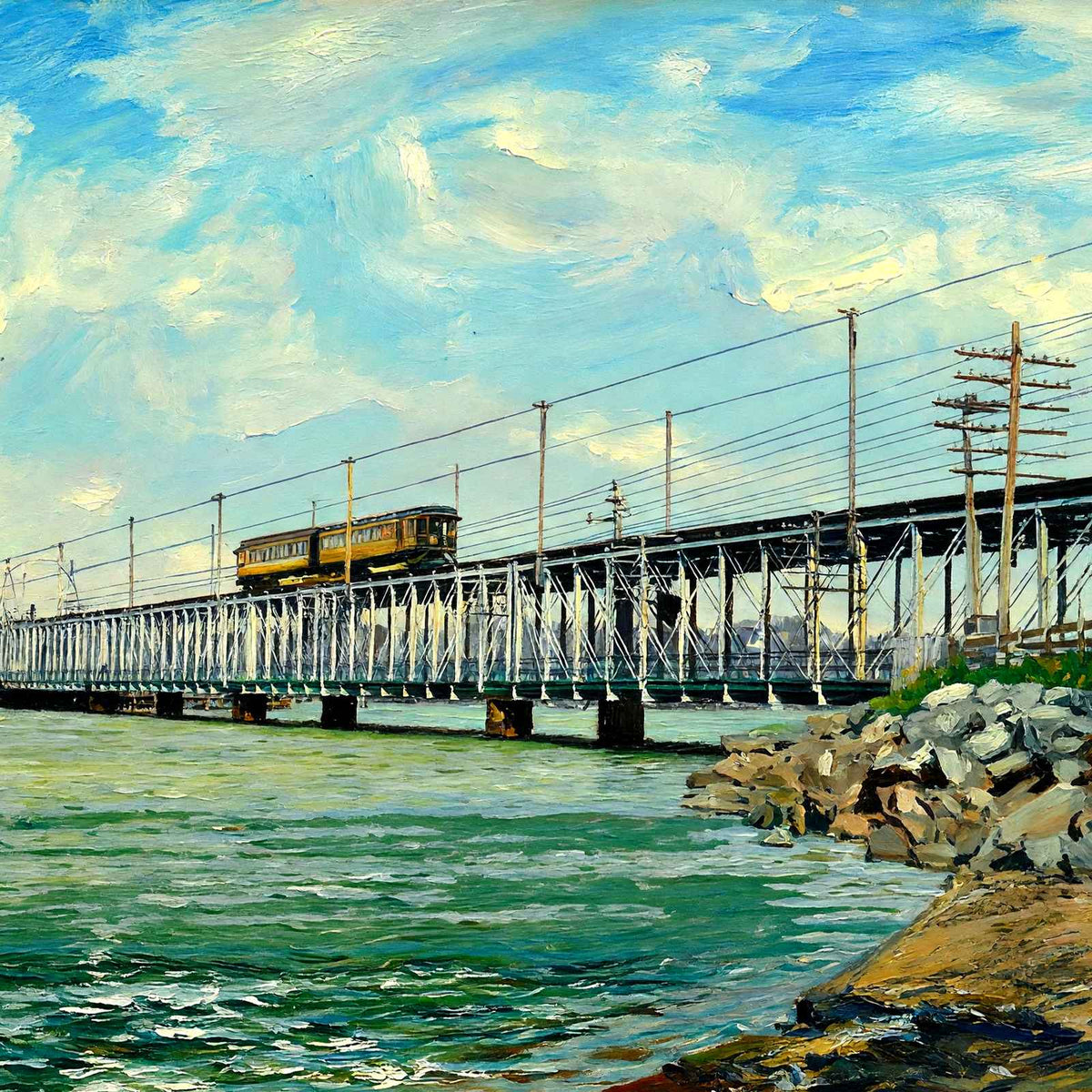 Slade's Ferry Bridge, Fall River, Massachusetts in 1907 Art Print (7 Sizes)