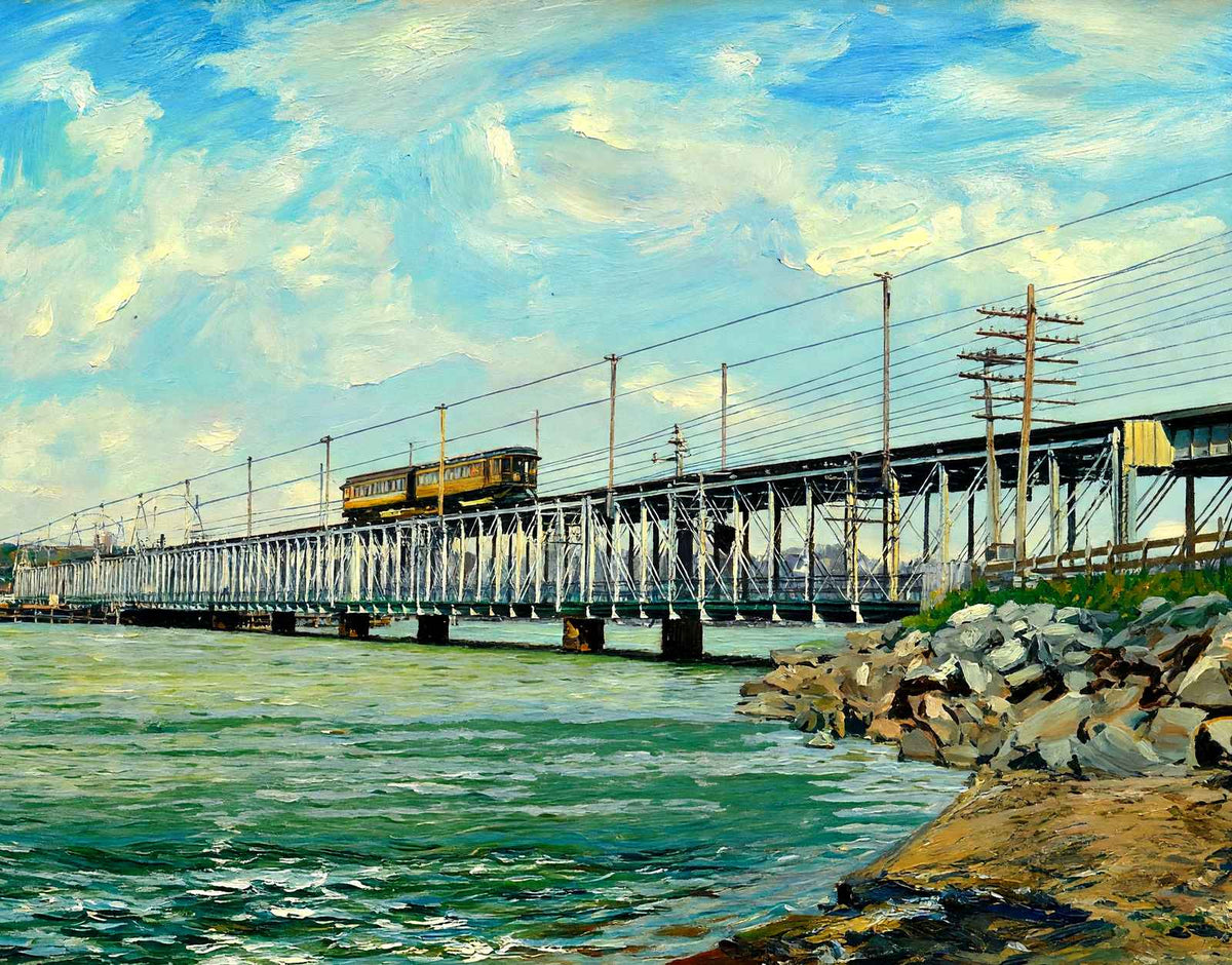 Slade's Ferry Bridge, Fall River, Massachusetts in 1907 Art Print (7 Sizes)