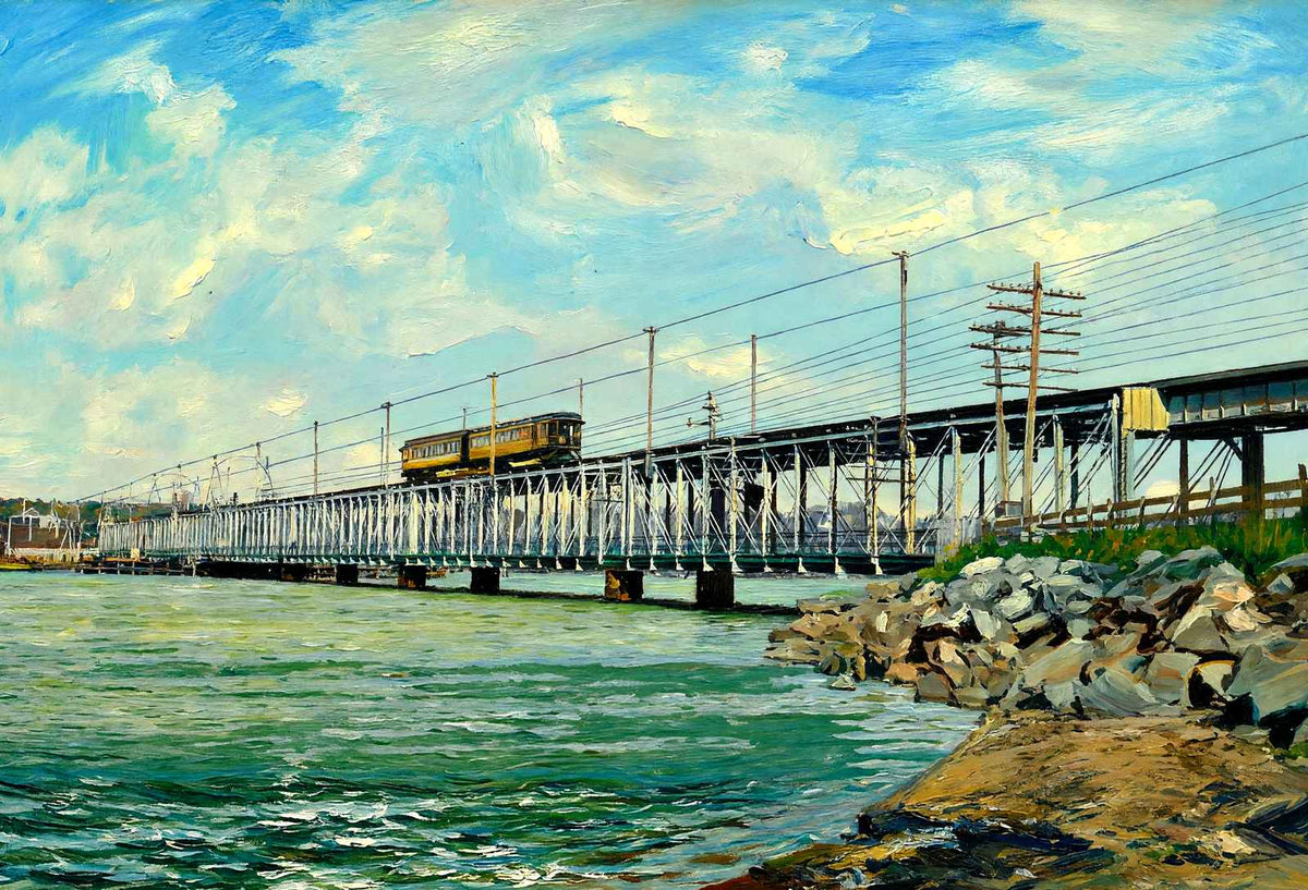 Slade's Ferry Bridge, Fall River, Massachusetts in 1907 Art Print (7 Sizes)