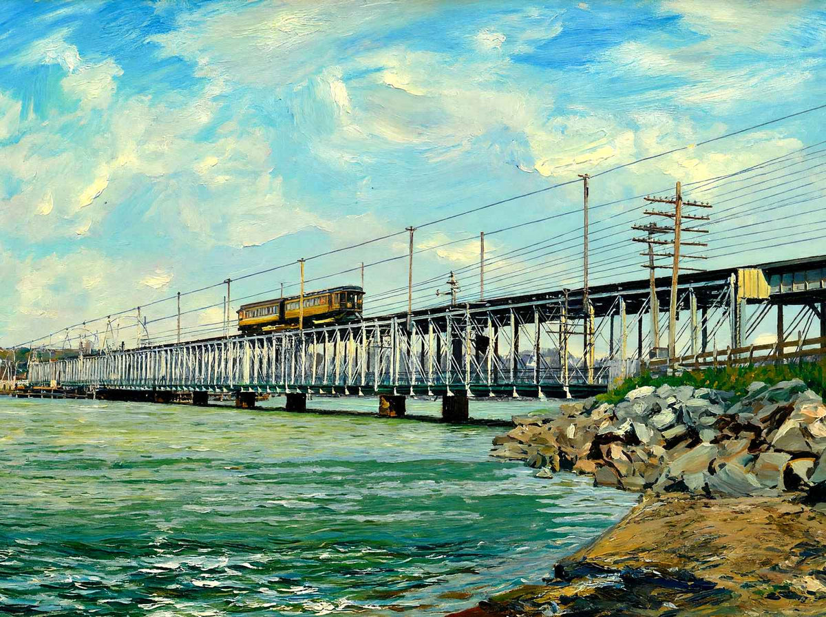 Slade's Ferry Bridge, Fall River, Massachusetts in 1907 Art Print (7 Sizes)