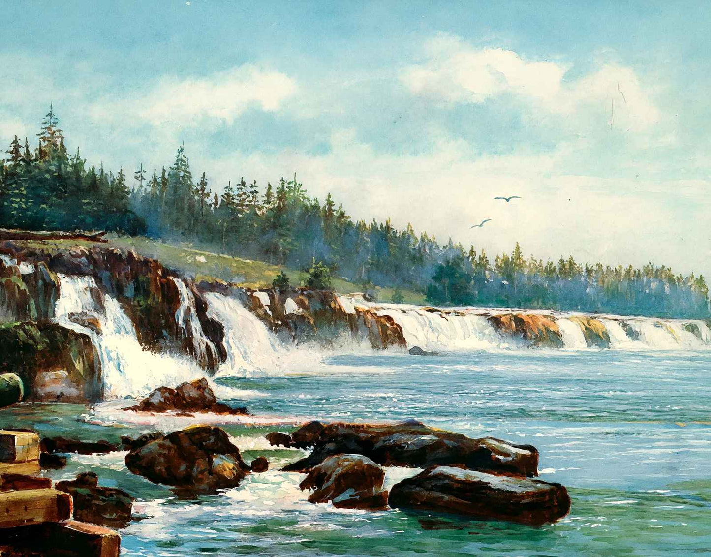 Falls of the Willamette River Oregon in 1908 Painting Print (7 Sizes)