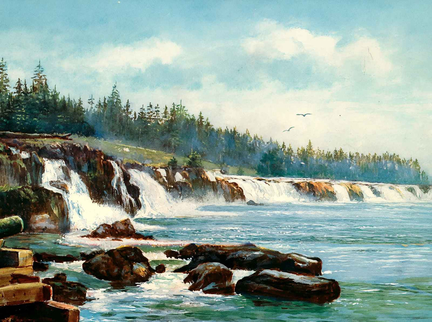 Falls of the Willamette River Oregon in 1908 Painting Print (7 Sizes)