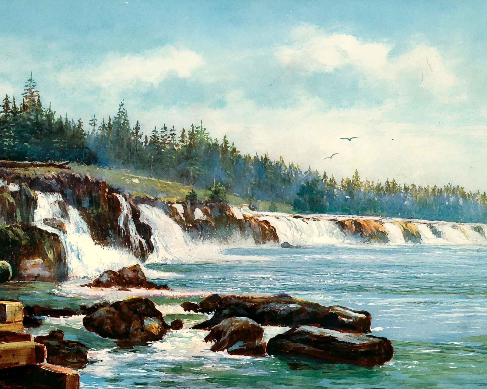 Falls of the Willamette River in 1908 painting