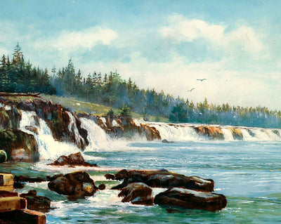 Falls of the Willamette River in 1908 painting
