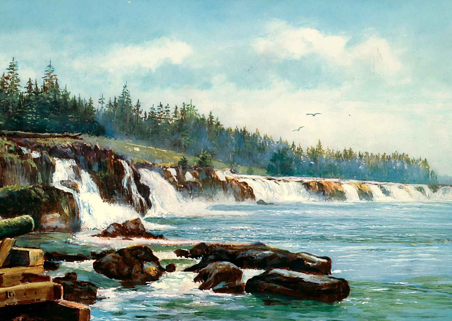Falls of the Willamette River Oregon in 1908 Painting Print (7 Sizes)
