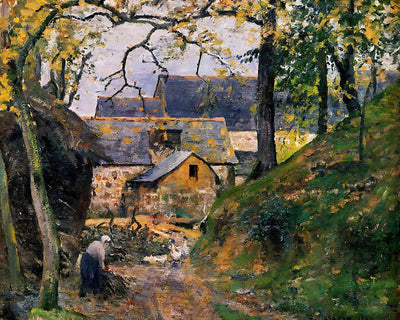 Farm at Montfoucault Painting by Camille Pissarro 8x10" Art Print - Restored
