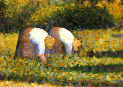 Farm Women at Work Art Print 1883 Painting by Georges Seurat (6 Sizes)