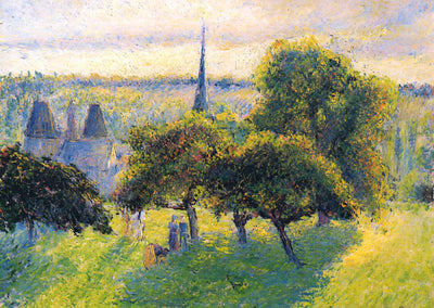 Farm and Steeple at Sunset Fine Art Print 1892 by Camille Pissarro (6 Sizes)