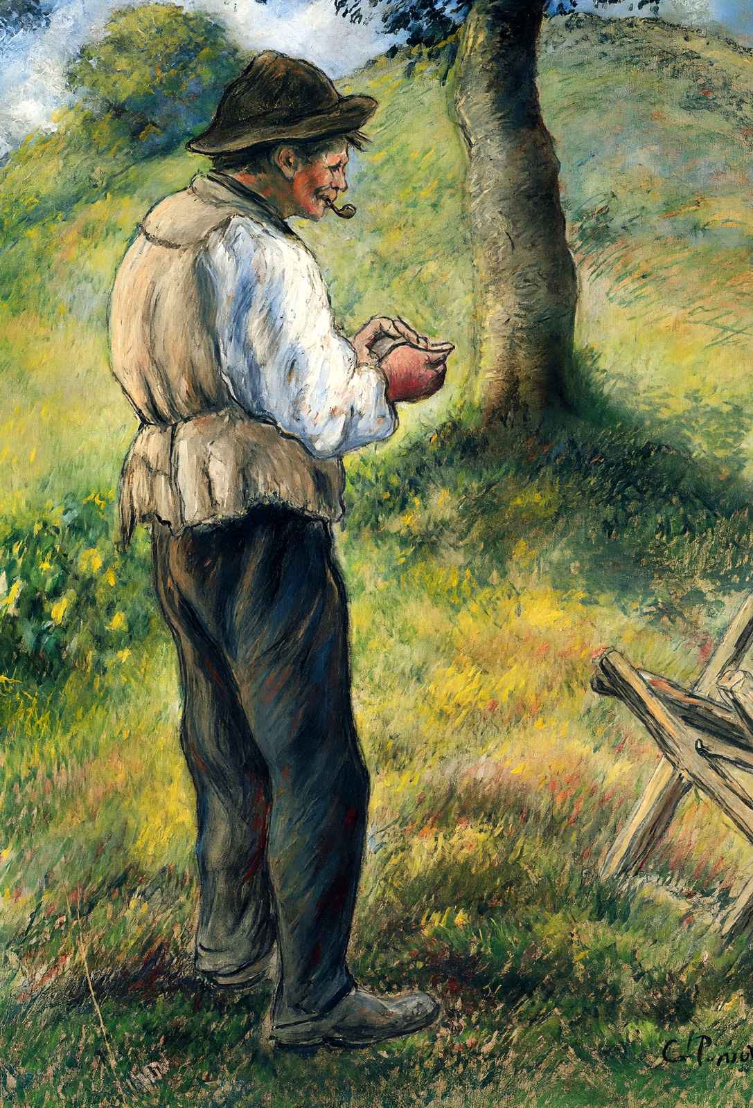 Father Melon Lighting His Pipe Art Print Painting by Camille Pissarro (6 Sizes)