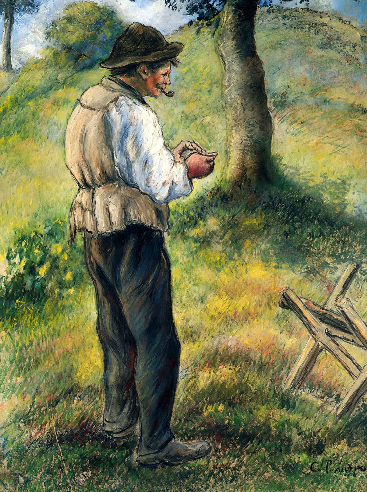 Father Melon Lighting His Pipe Art Print Painting by Camille Pissarro (6 Sizes)