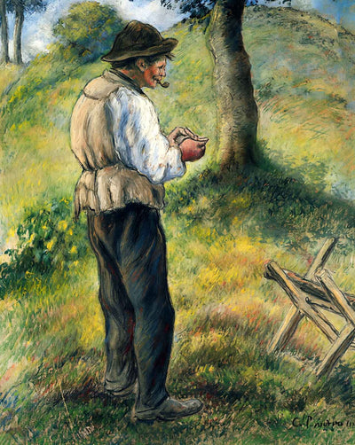 Father Melon Lighting His Pipe painting by Camille Pissarro