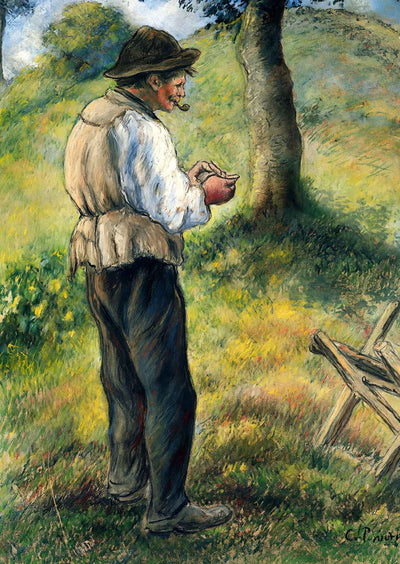 Father Melon Lighting His Pipe Art Print Painting by Camille Pissarro (6 Sizes)