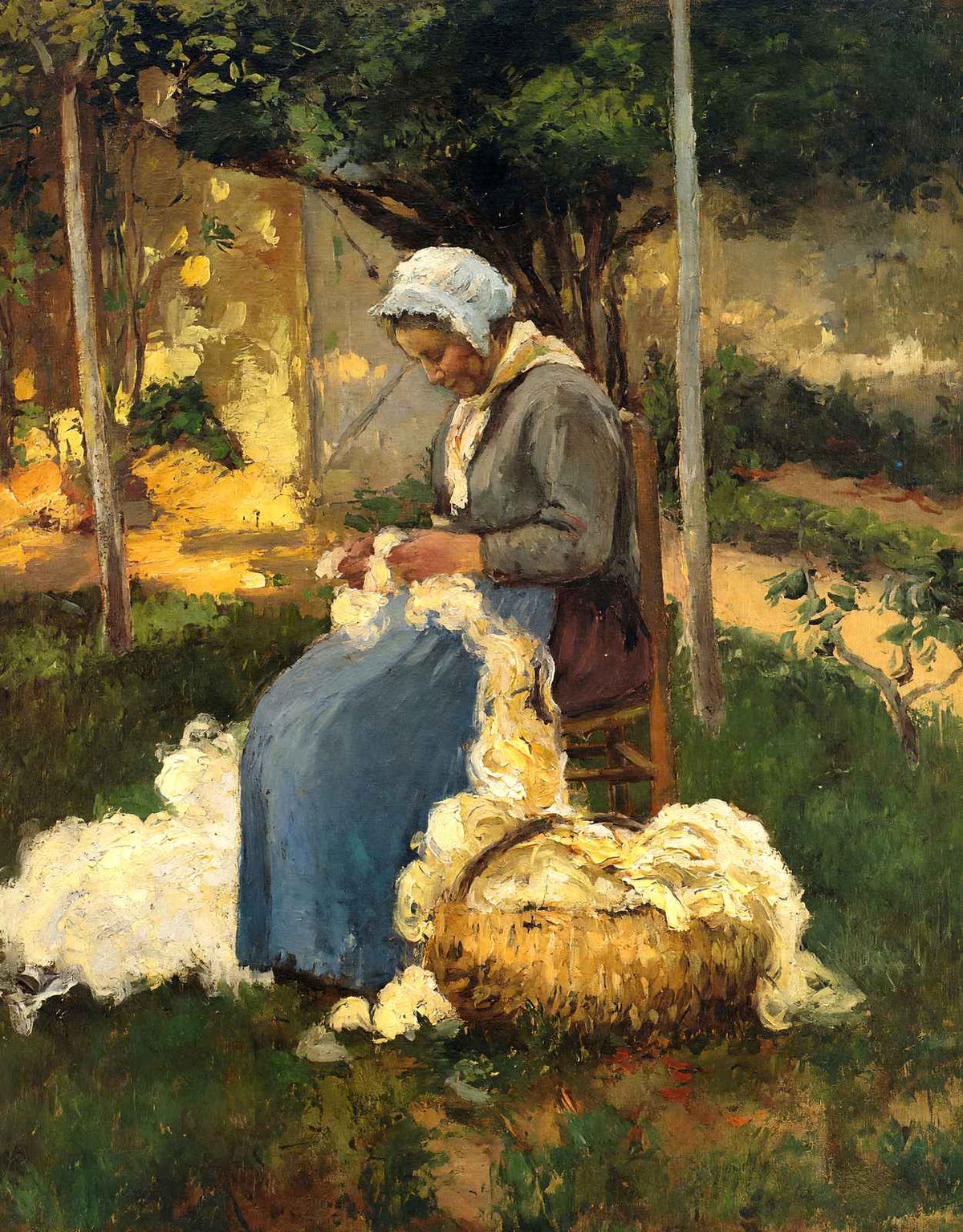 Female Peasant Carding Wool Art Print 1875 by Camille Pissarro (6 Sizes)