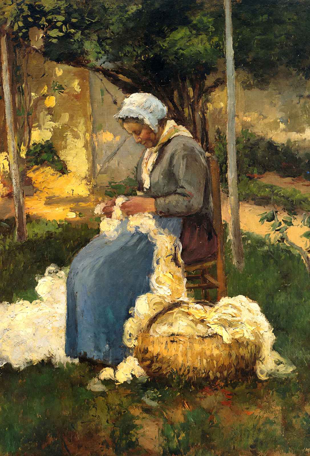 Female Peasant Carding Wool Art Print 1875 by Camille Pissarro (6 Sizes)