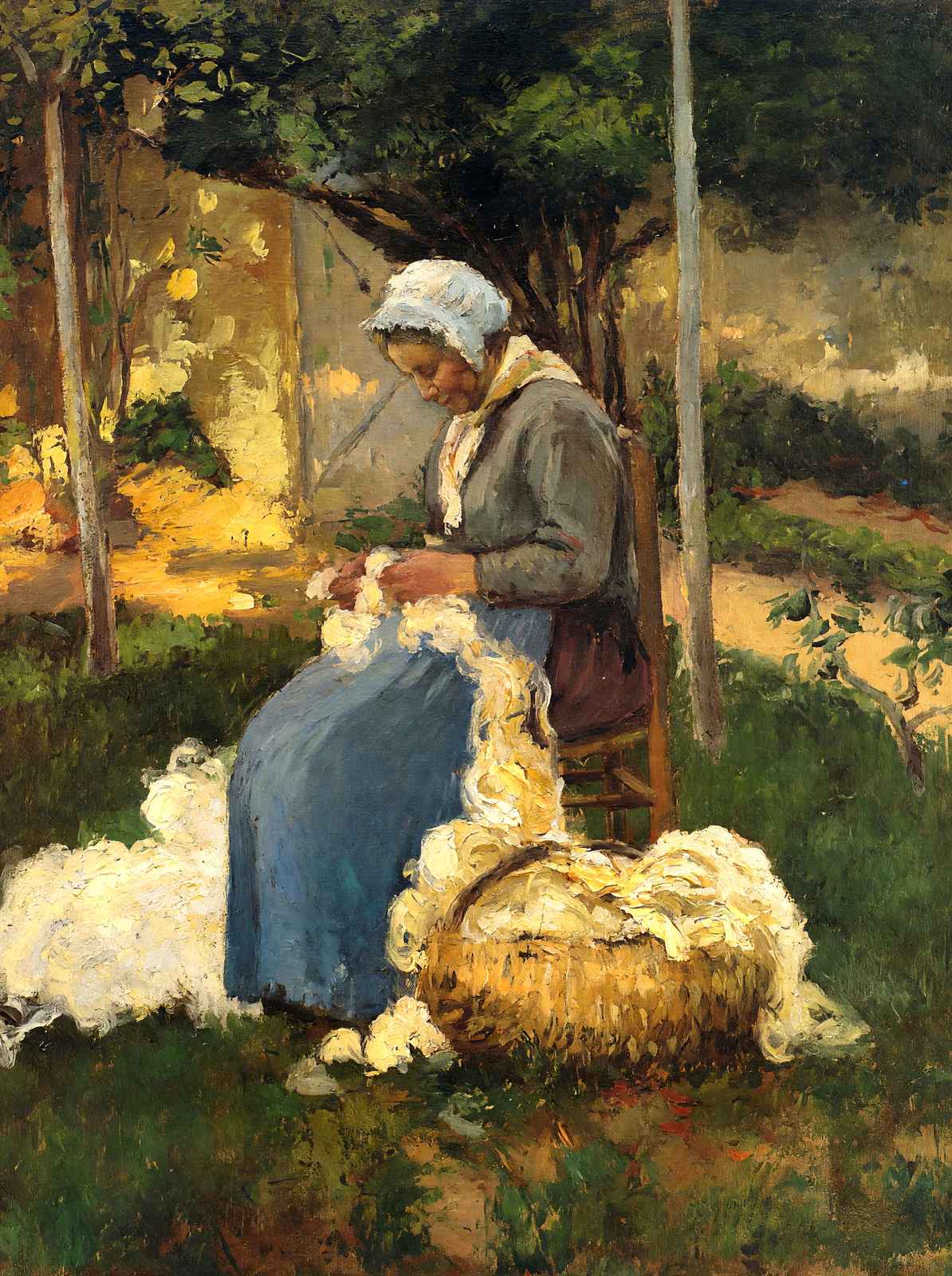 Female Peasant Carding Wool Art Print 1875 by Camille Pissarro (6 Sizes)