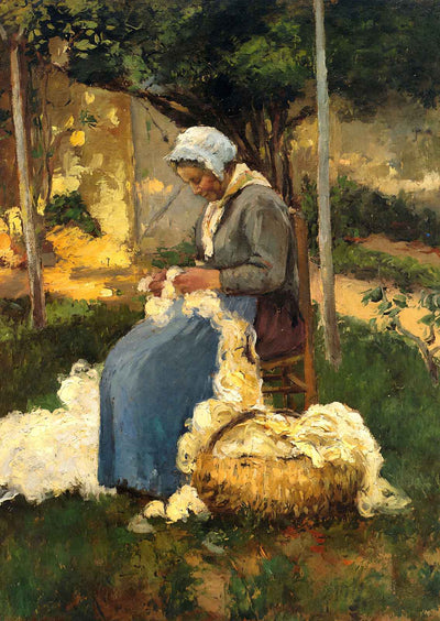 Female Peasant Carding Wool Art Print 1875 by Camille Pissarro (6 Sizes)