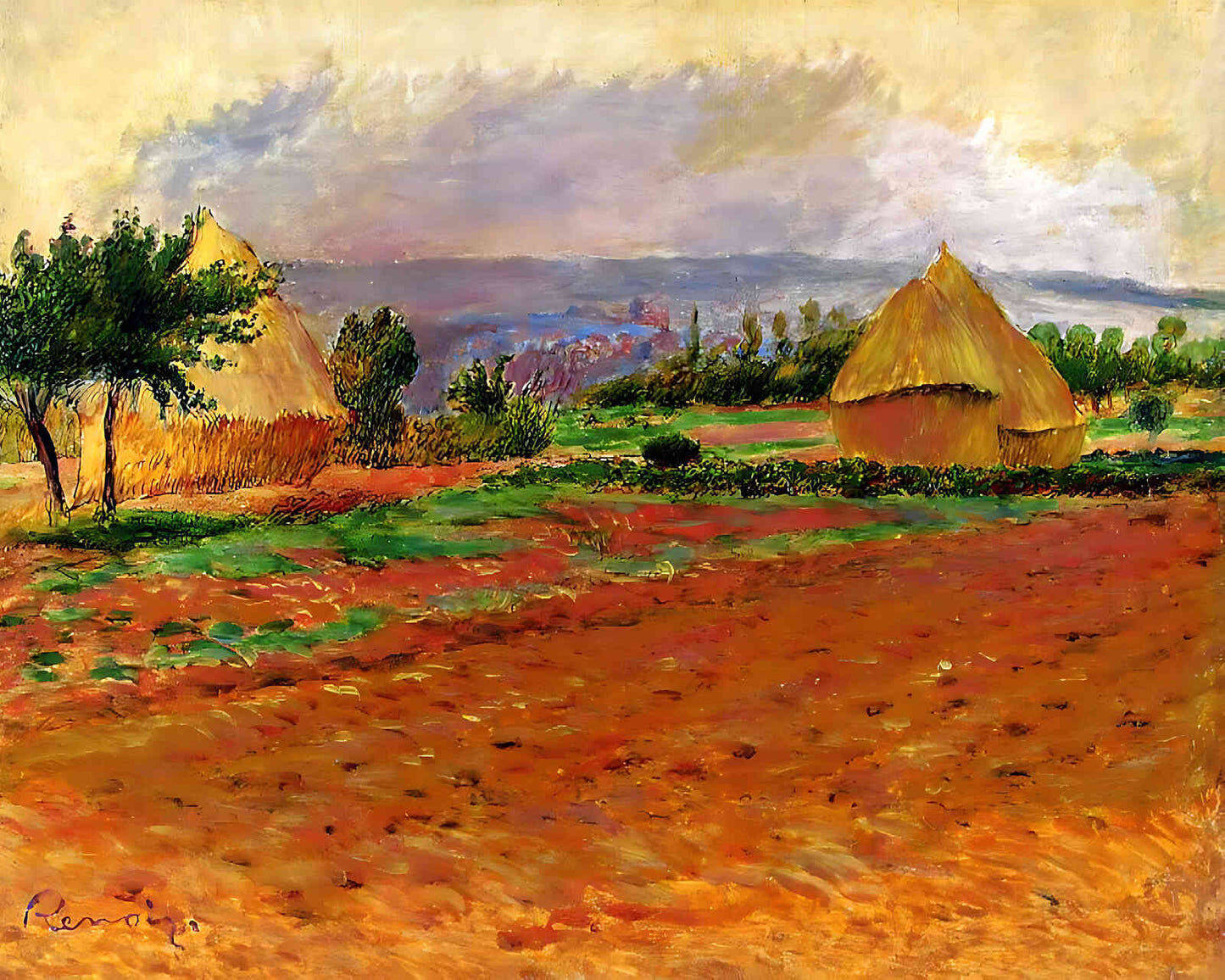 Field and Haystacks Painting by Pierre-Auguste Renoir 8x10" Art Print - Restored
