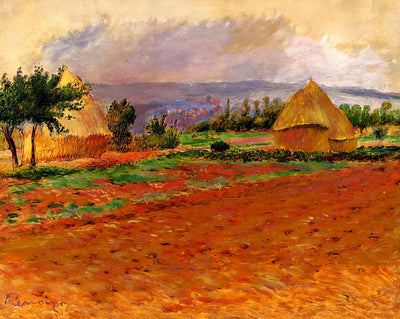 Field and Haystacks painting by Pierre-Auguste Renoir (1885)