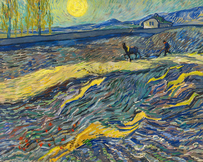 Field with Plowing Farmers painting by Vincent van Gogh