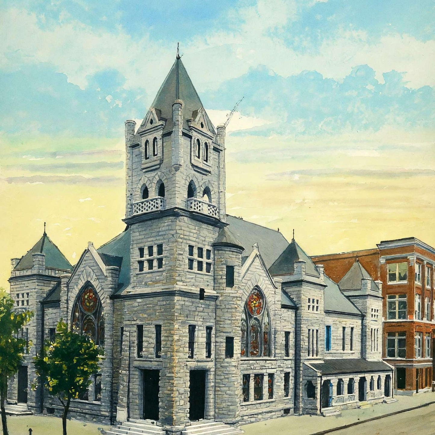 First Baptist Church Beaumont in 1907 Art Print (7 Sizes) - Restored