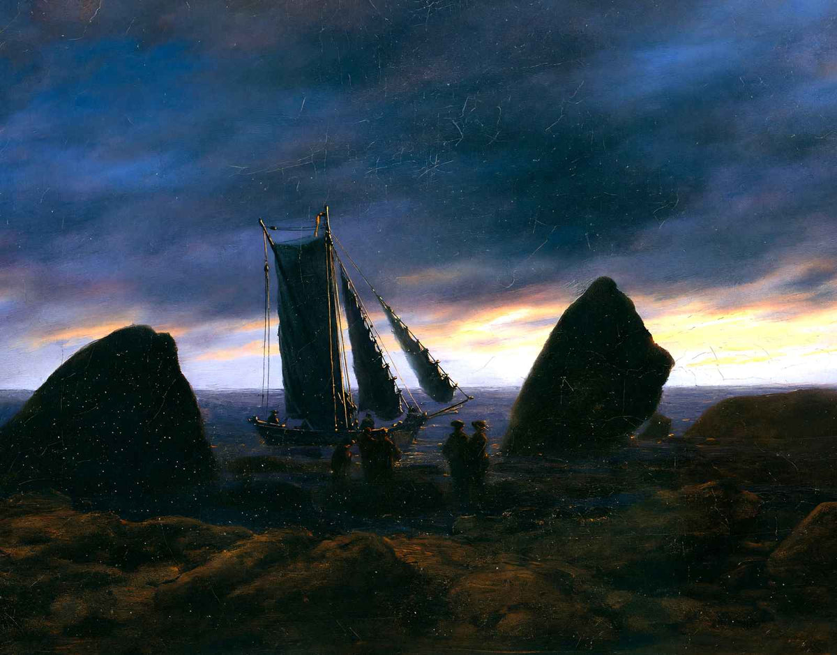 Fishing Boat Between Two Rocks on the Beach of the Baltic 1830 Print (6 Sizes)