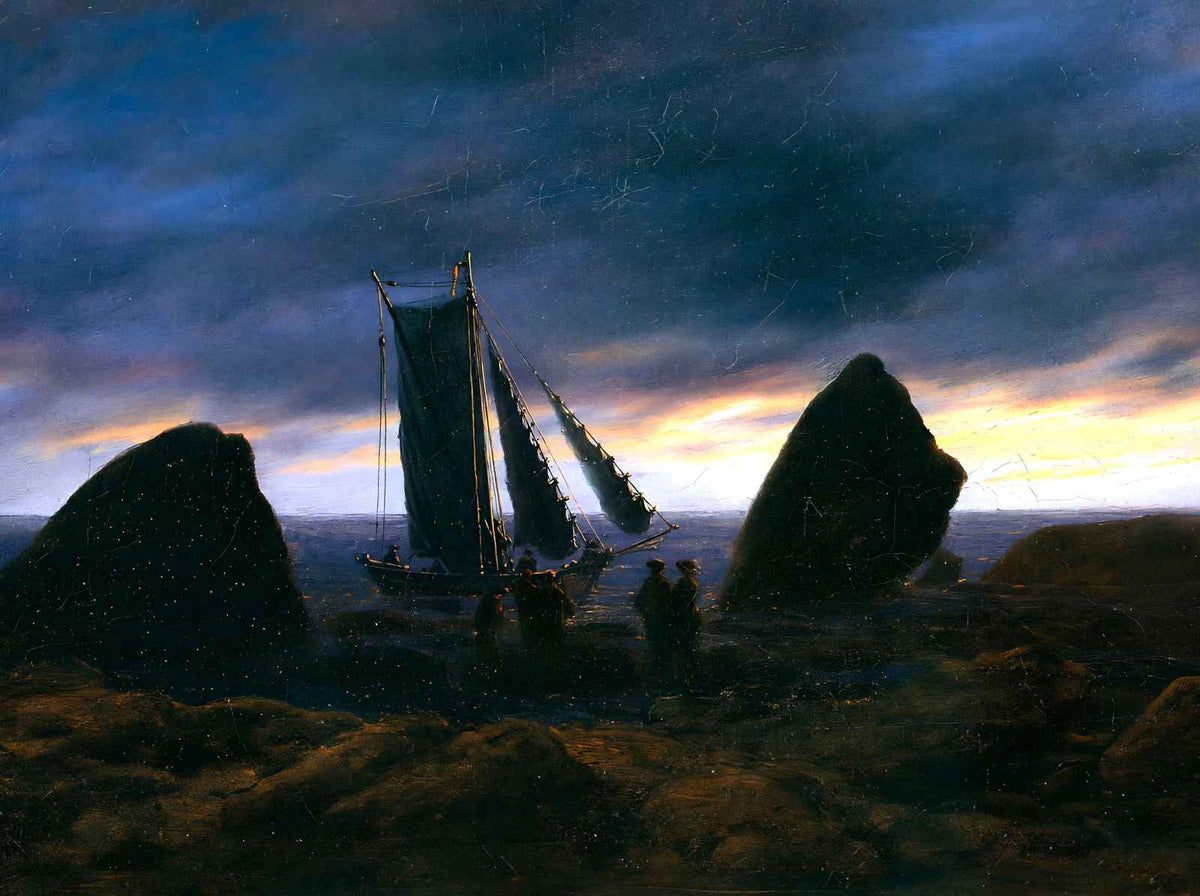 Fishing Boat Between Two Rocks on the Beach of the Baltic 1830 Print (6 Sizes)