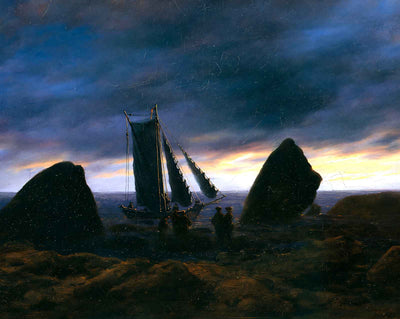 Fishing Boat Between Two Rocks on the Beach of the Baltic Sea art print by Caspar David Friedrich (1830)