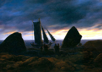 Fishing Boat Between Two Rocks on the Beach of the Baltic 1830 Print (6 Sizes)