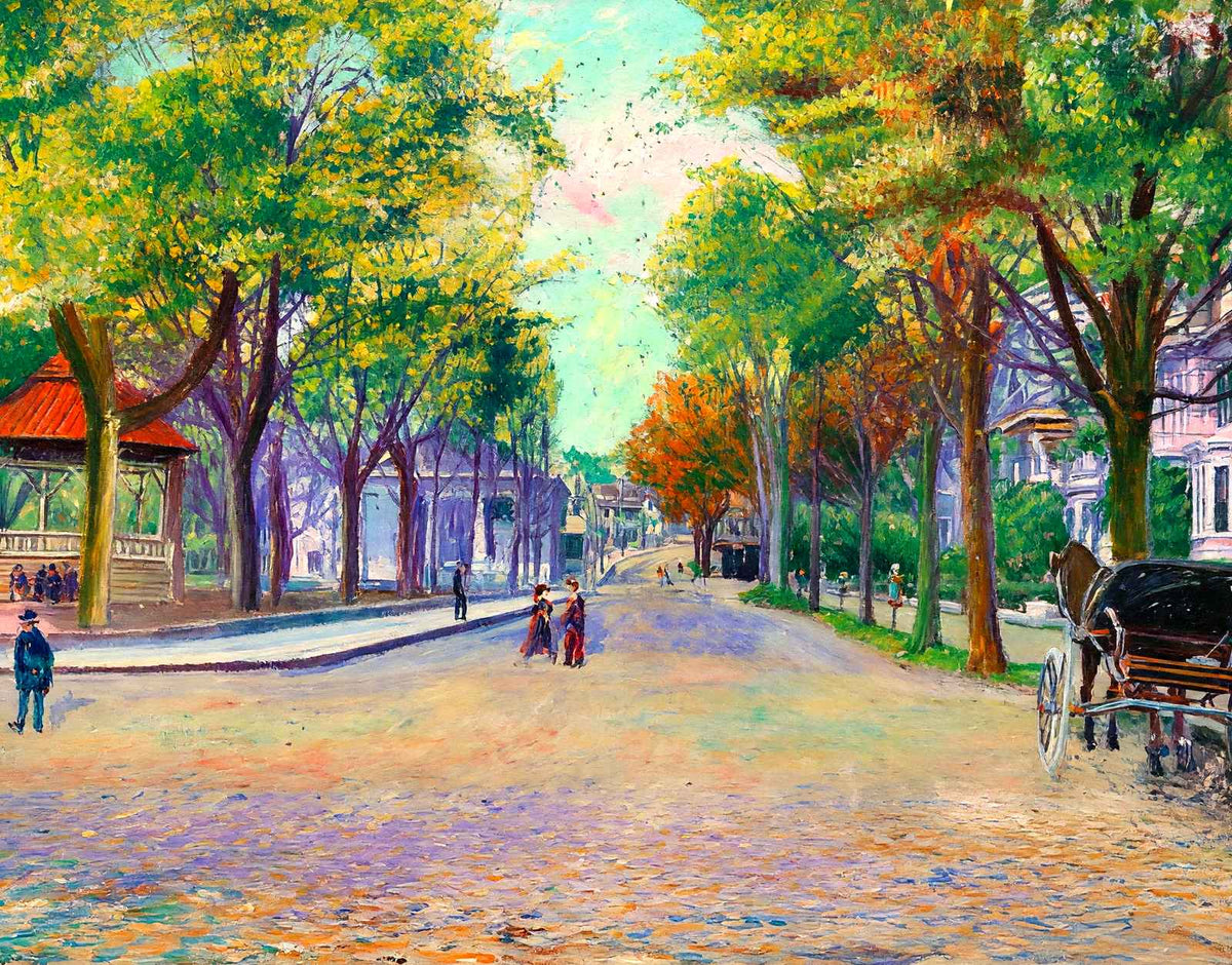Upper Common, Fitchburg, Massachusetts in 1907 Art Print (7 Sizes)