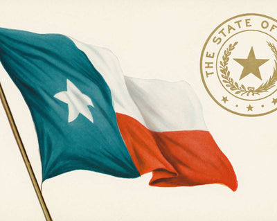 Flag and Great Seal of Texas in 1906 vintage print