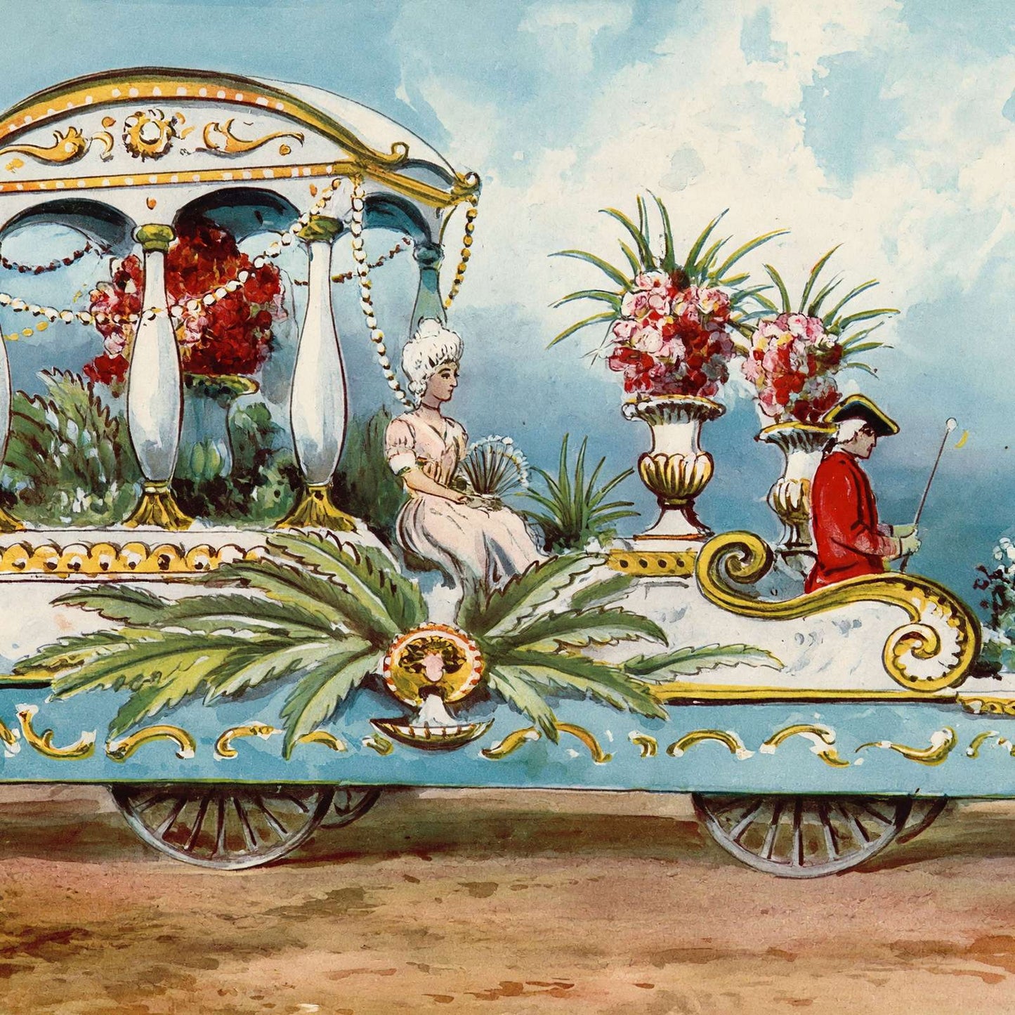 Flower-Pot Float Houston Carnival 1907 Vintage Print (7 Sizes) - Enhanced