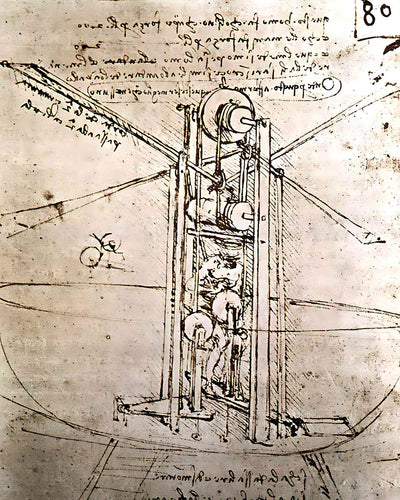 Flying Machine Painting by Leonardo da Vinci 8x10" Art Print - Restored