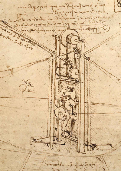 Flying Machine 1487 Drawing by Leonardo da Vinci Art Print (6 Sizes) - Restored