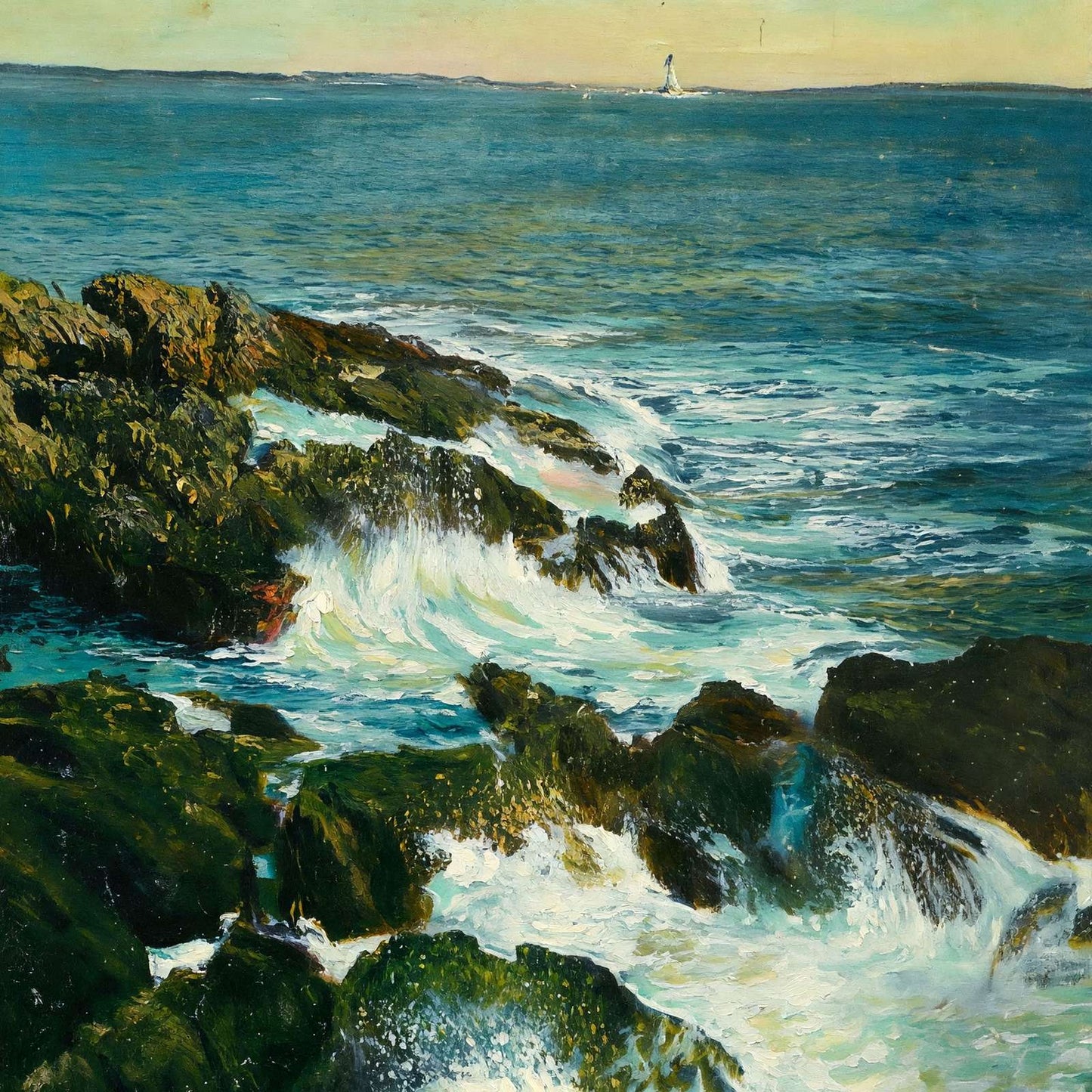 Foaming Surf on the Maine Coast in 1908 Art Print (7 Sizes) - Acid Free
