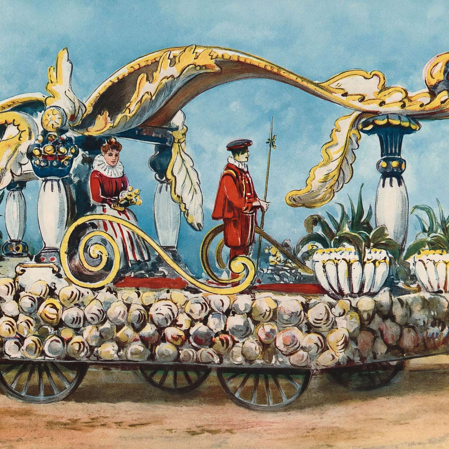 Foliage Pot Float Houston Carnival 1907 Vintage Print (7 Sizes) - Acid Free