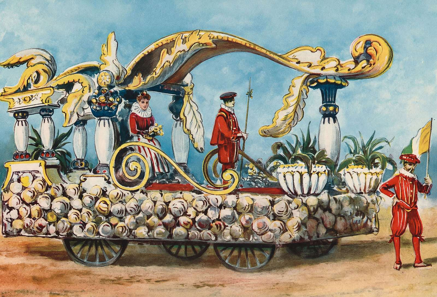 Foliage Pot Float Houston Carnival 1907 Vintage Print (7 Sizes) - Acid Free